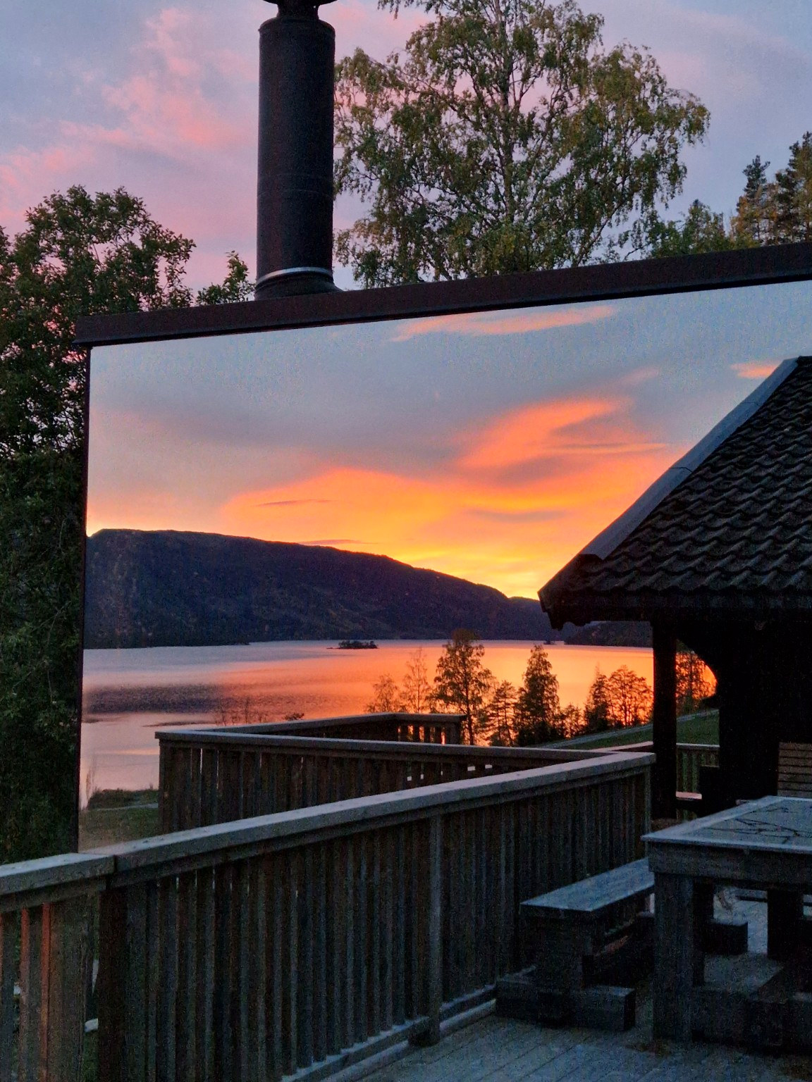 Dramatic sunset seen from a cabin