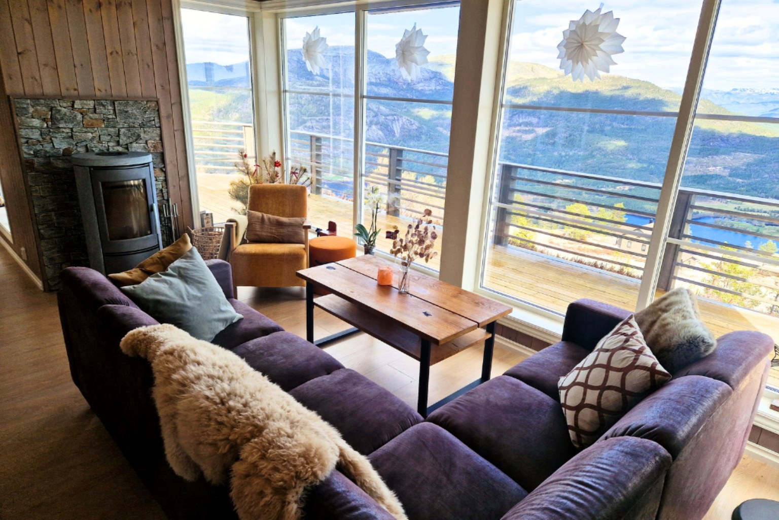 Cozy living room with panoramic windows